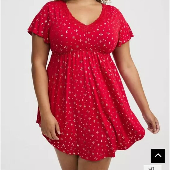 torrid Other - Torrid Snowflake Shine Super Soft Lace Trim Babydoll Sleep Gown